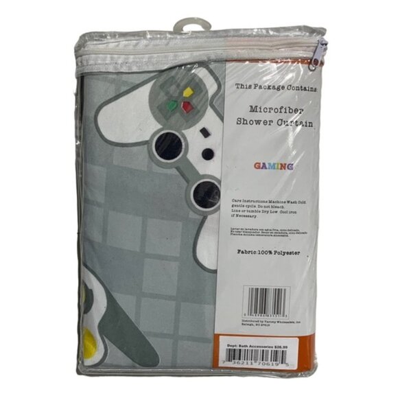 Gamer Shower Curtain Video Game Hook Set Fabric Curtain 70 X 72 Green Grey Mult - Picture 4 of 15